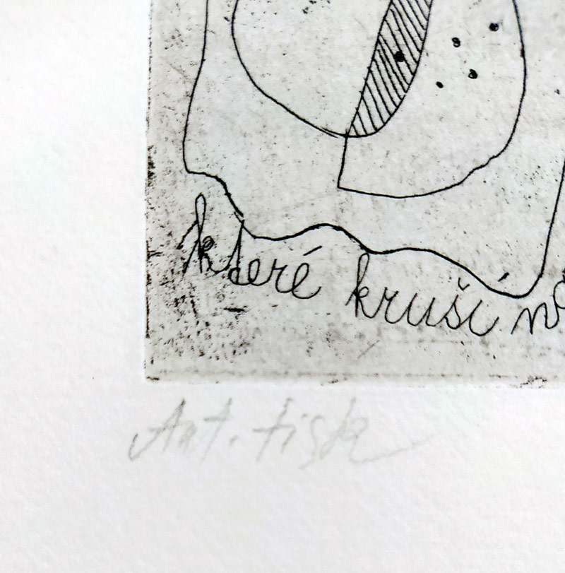 Černá Kateřina – Modlitba, str. 7 „Pieta“, sedmý list z knihy: Mé obrazy, kombinovaná technika, AT, 1985