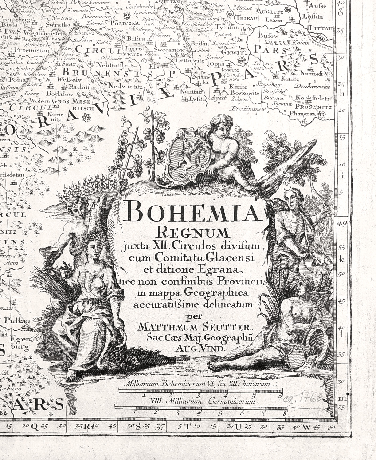 Čechy – Matthäus Seutter, staře kolorovaný původní mědiryt, ca 1730