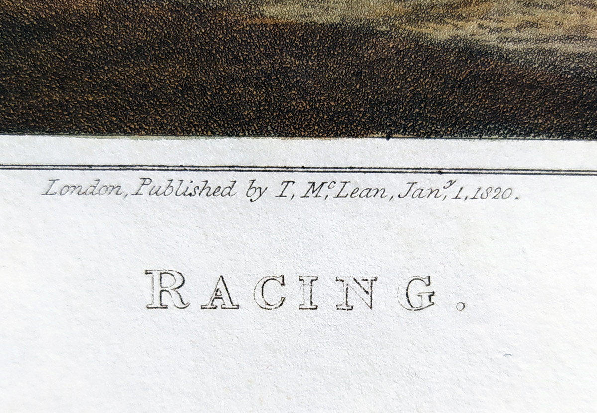 Alken Henry Thomas – I. Clark, Racing, staře kolorovaný původní lept, 1820