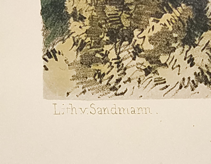 Praha – pohled na Pražský hrad, František Xaver Sandmann, původní staře kolorovaná litografie, 1840
