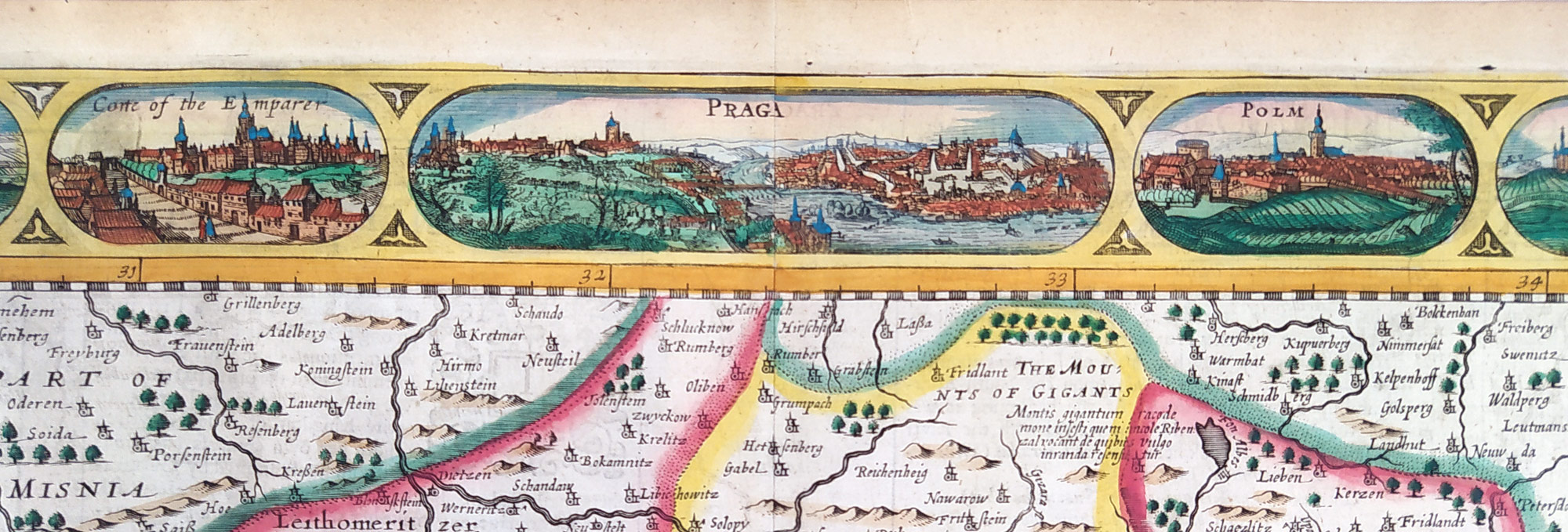 Čechy – Bohemia Newly described, John Speed, původní staře kolorovaný mědiryt, 1626