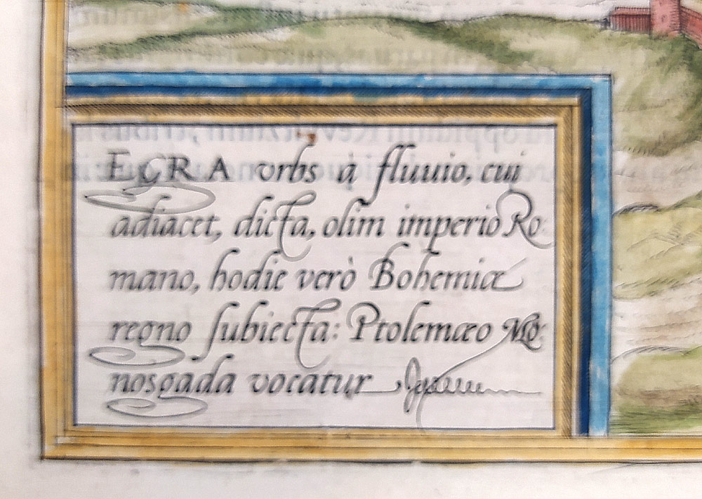 Praha a Cheb – Georg Braun & Franz Hogenberg, staře kolorovaný mědiryt, 1574