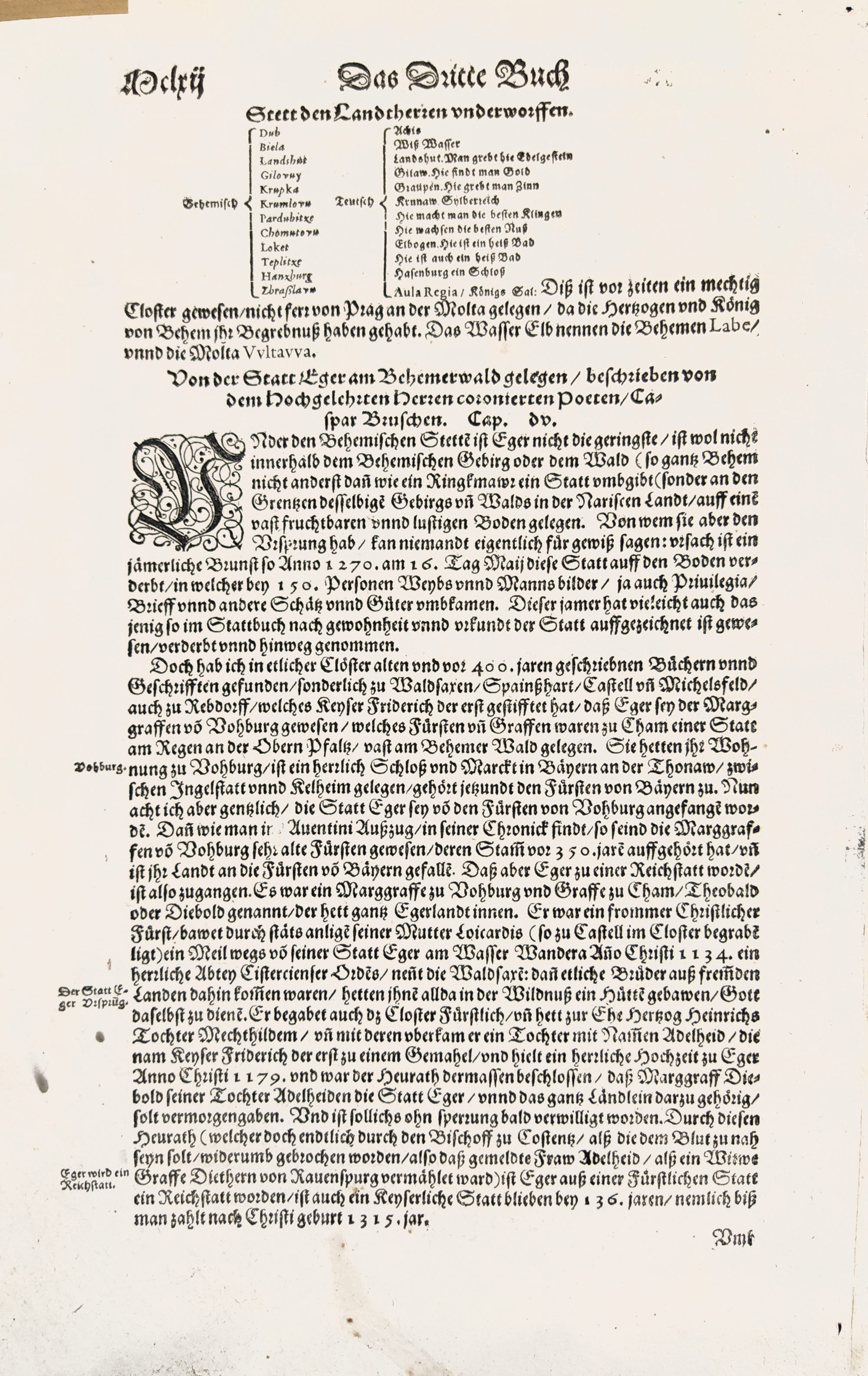 Cheb – Sebastian Münster, původní dřevořez, 1574