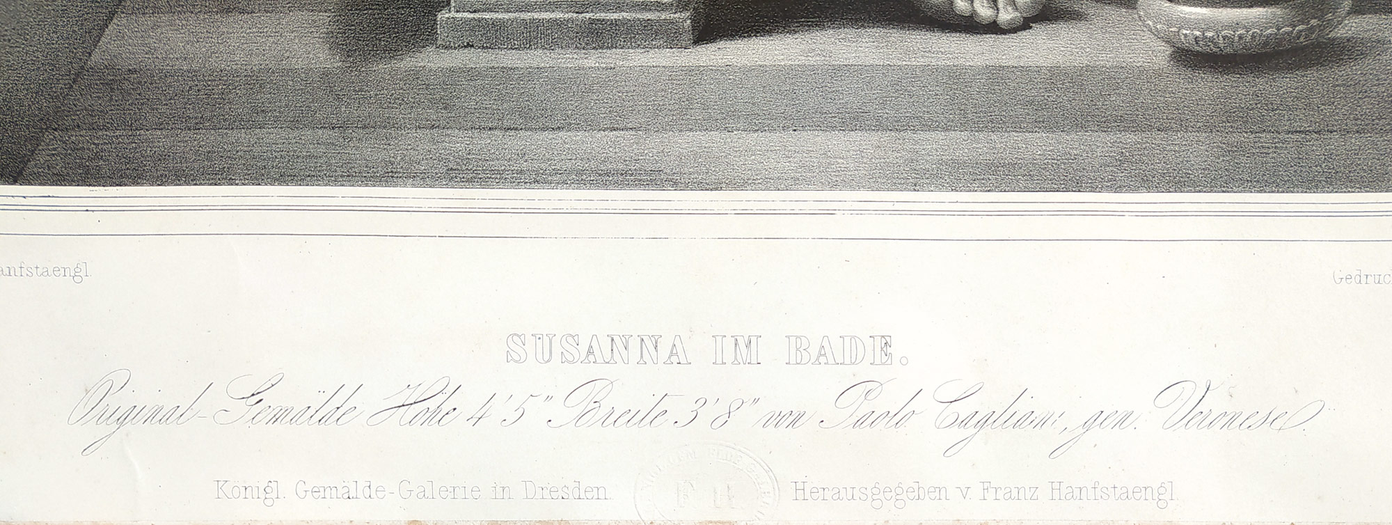 Zuzana v lázni – Franz Hanfstaengl, dle Paola Veronese, původní rozměrná litografie, ca 1837