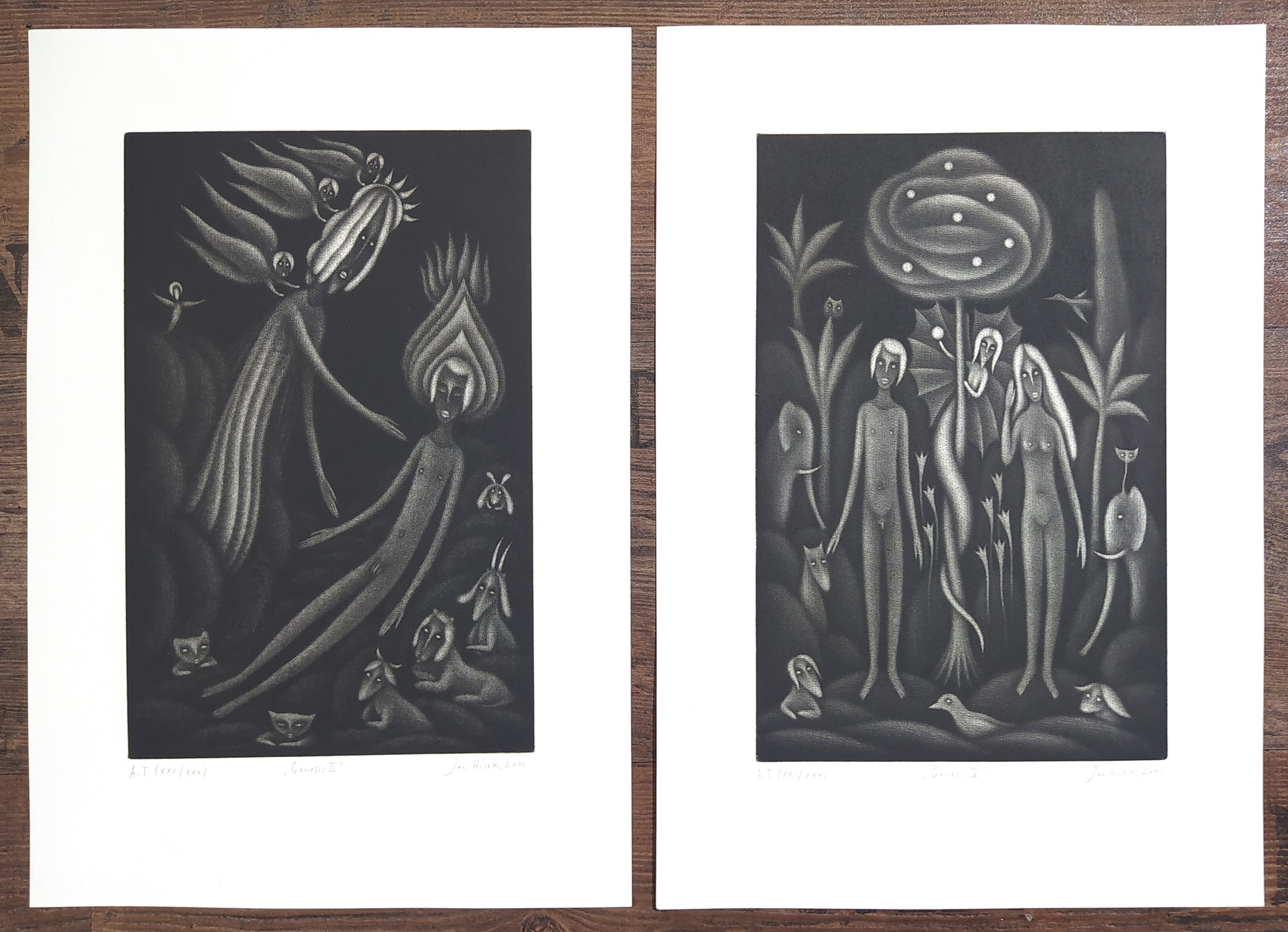 Hísek Jan – Genesis, osm signovaných mezzotint, KGB v Praze, číslováno XXII/XXX, 2011