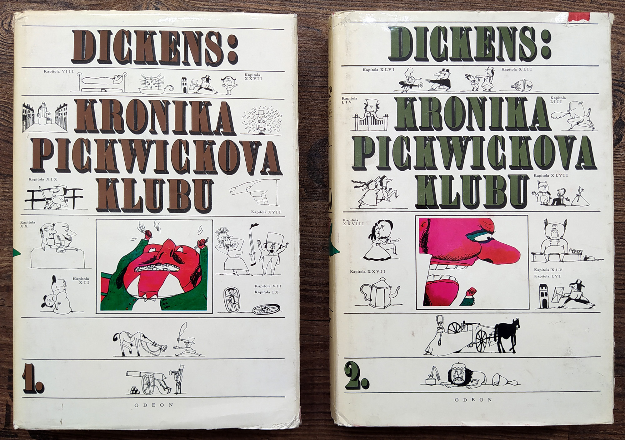 Šalamoun Jiří – Livery Family Hotel Stables, Kronika Pickwickova klubu, akvarelem kolorovaná kresba tuší, 1973
