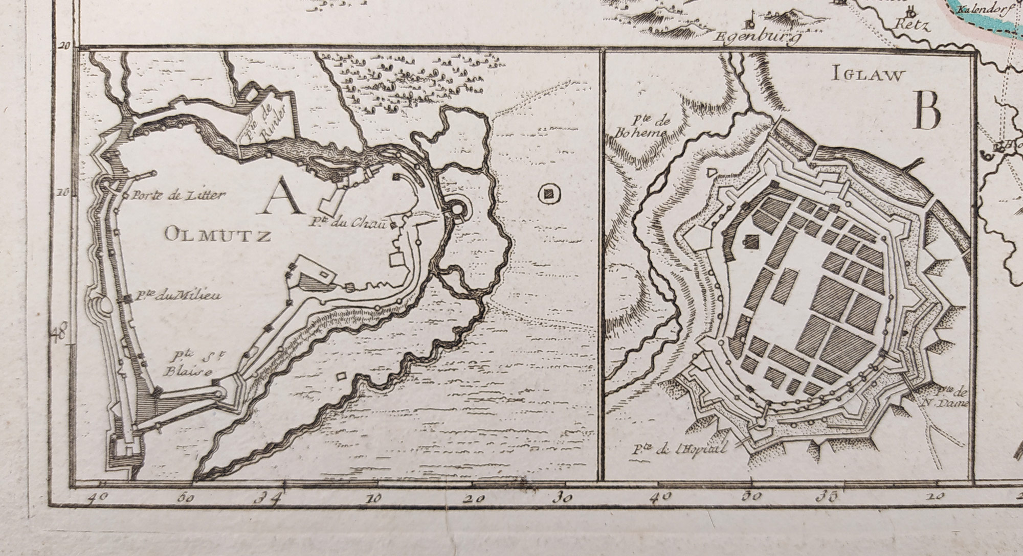 Morava – Johann Christoph Müller, L. G. Le Rouge, staře kolorovaný původní mědiryt, 1742