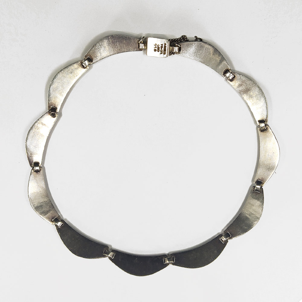 Stříbrný článkový náhrdelník s drahými kameny – malachit, onyx, tyrkys, sodalit, tygří oko, Taxco, Mexiko