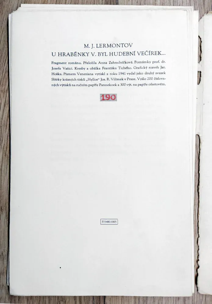 Lermontov M. J. – U hraběnky V. byl hudební večírek, ilustrace: František Tichý, 1941