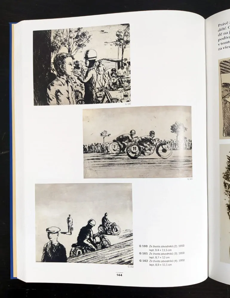 Lhoták Kamil – Ze života závodníků, lept, (1950), Pamětní list SČB 1985