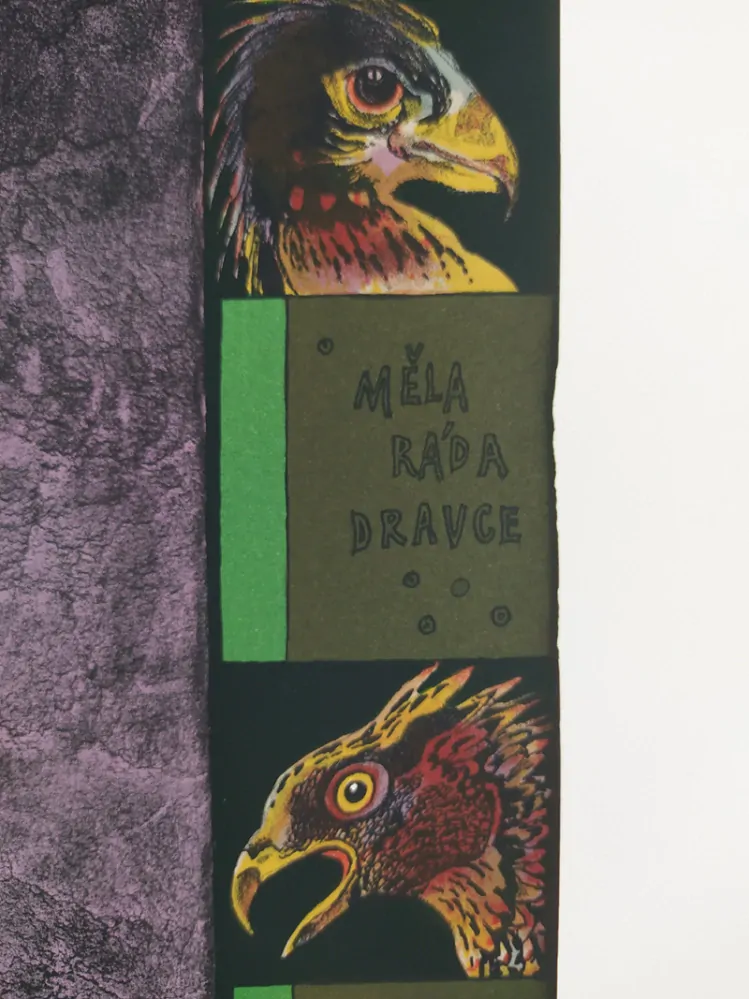 Liesler Josef – Líbal jsem nožky Vám, Autoportrét, velkoformátová barevná litografie, 1986