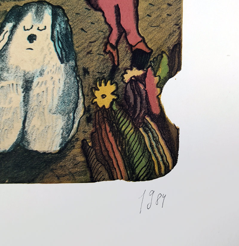Šalamounová Eva Natus – Nedělní odpoledne, rozměrná barevná litografie s podtiskem, 1984