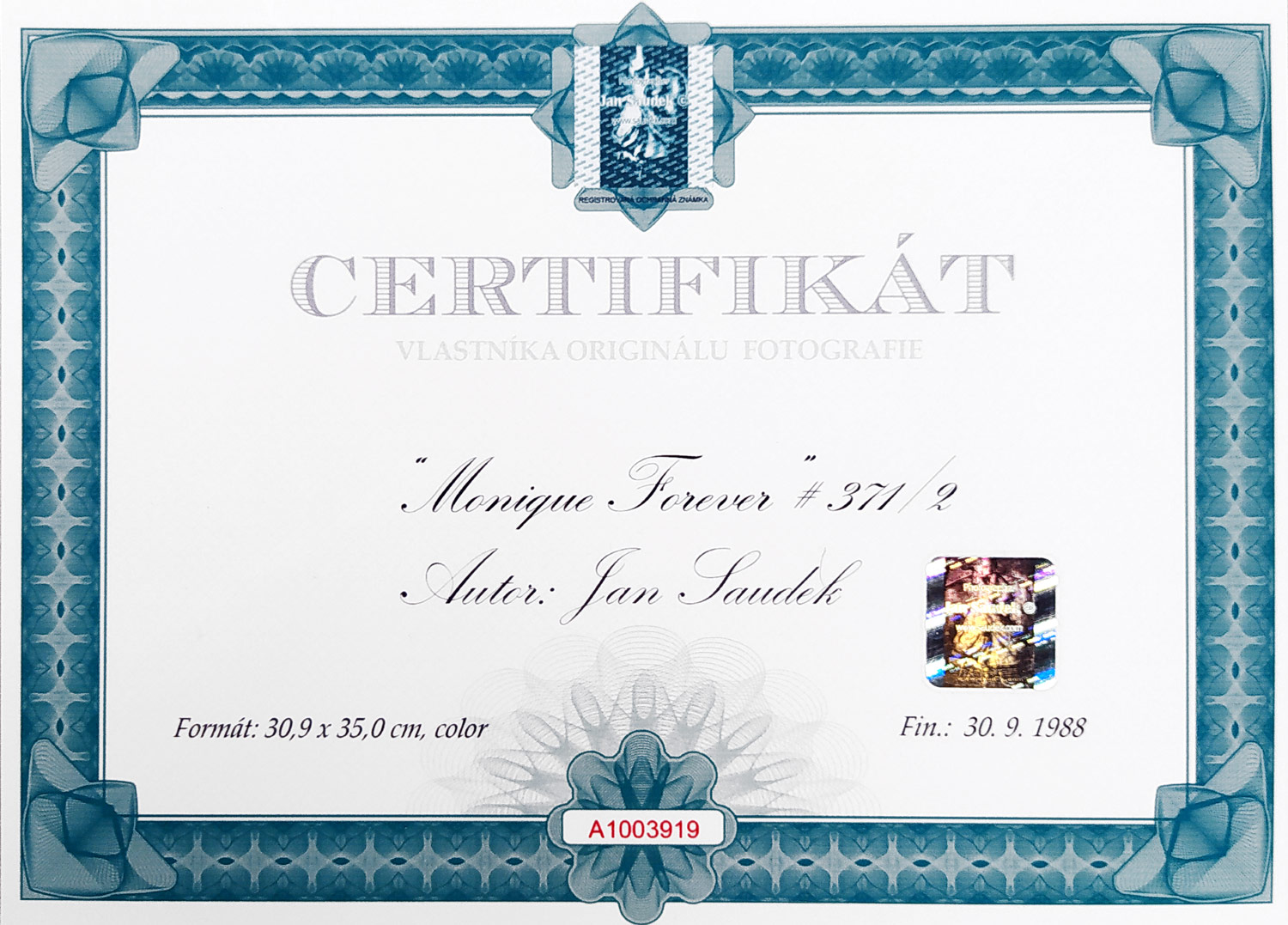 Saudek Jan – Monique Forever #371/2, kolorovaná autorská fotografie, 1988