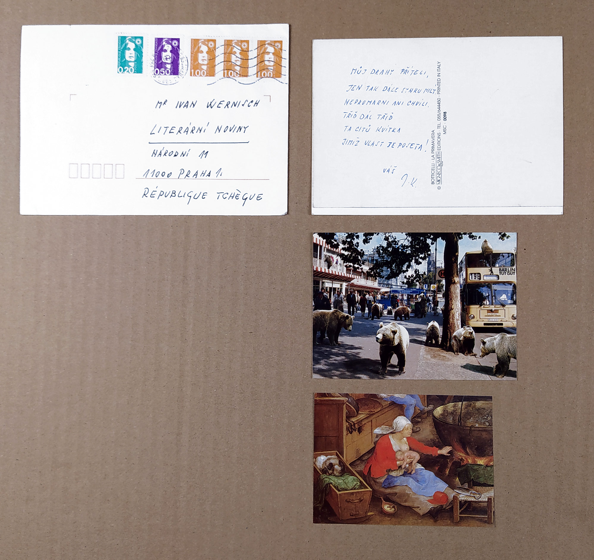 Kolář Jiří – Variabilní koláž s výměnnými prvky, adresovaná příteli I. W., 90. léta