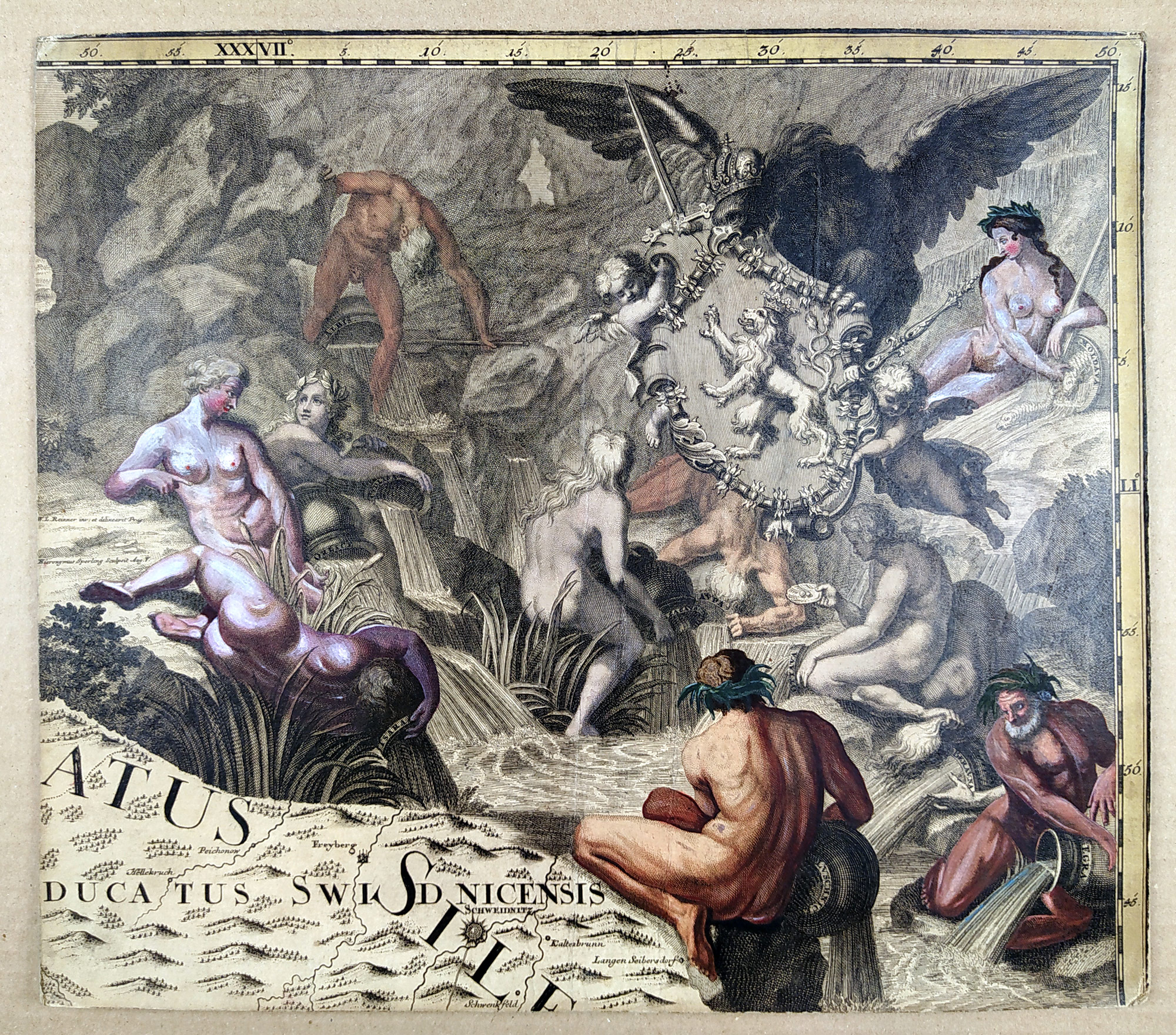 Müllerova střední mapa Čech – Johann Christoph Müller, 25 sekcí v deskách, mědiryt, 1722