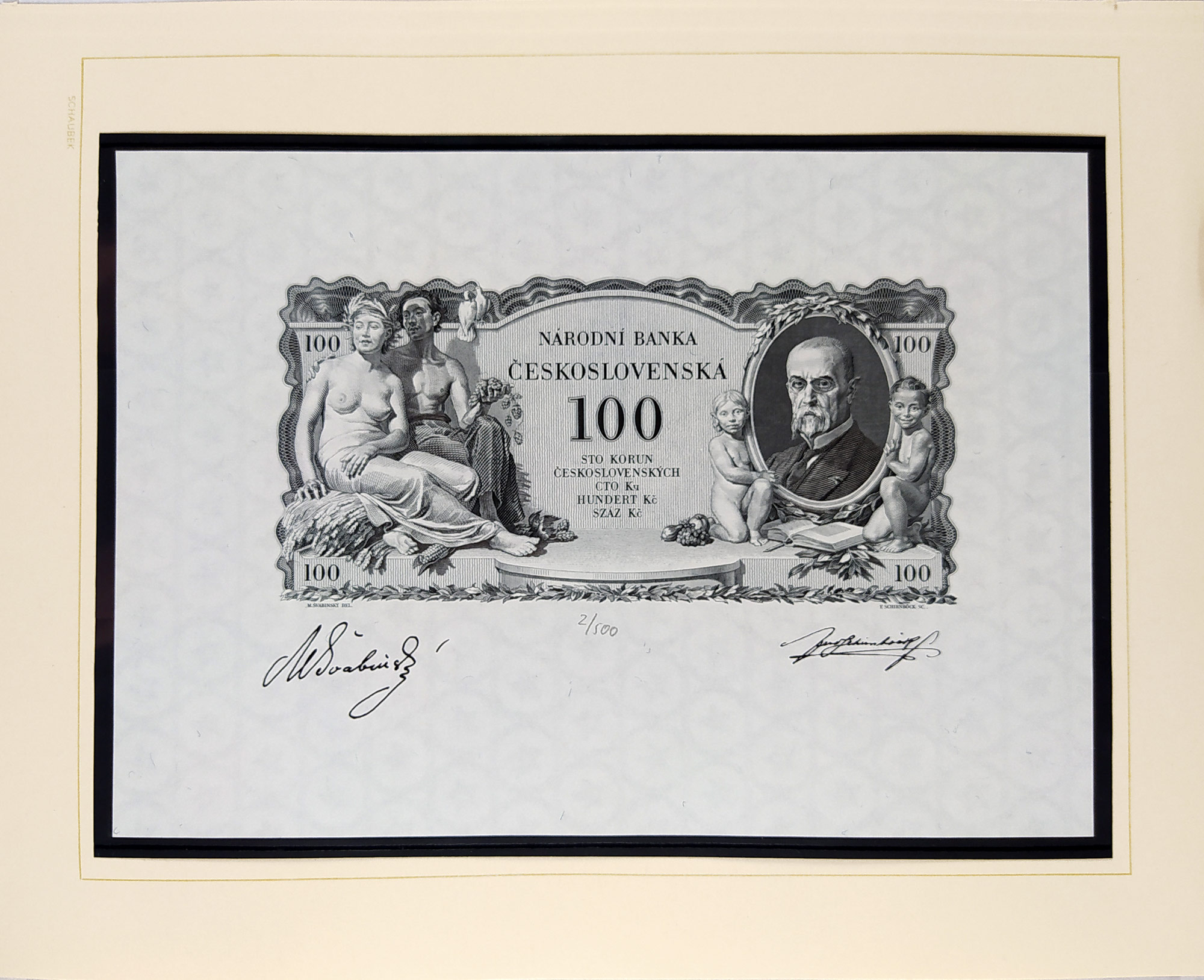 Schirnböck Ferdinand, Švabinský Max – 2 ks návrh na bankovku 100 Kčs, 10.1.1931, hlubotisk, 1984