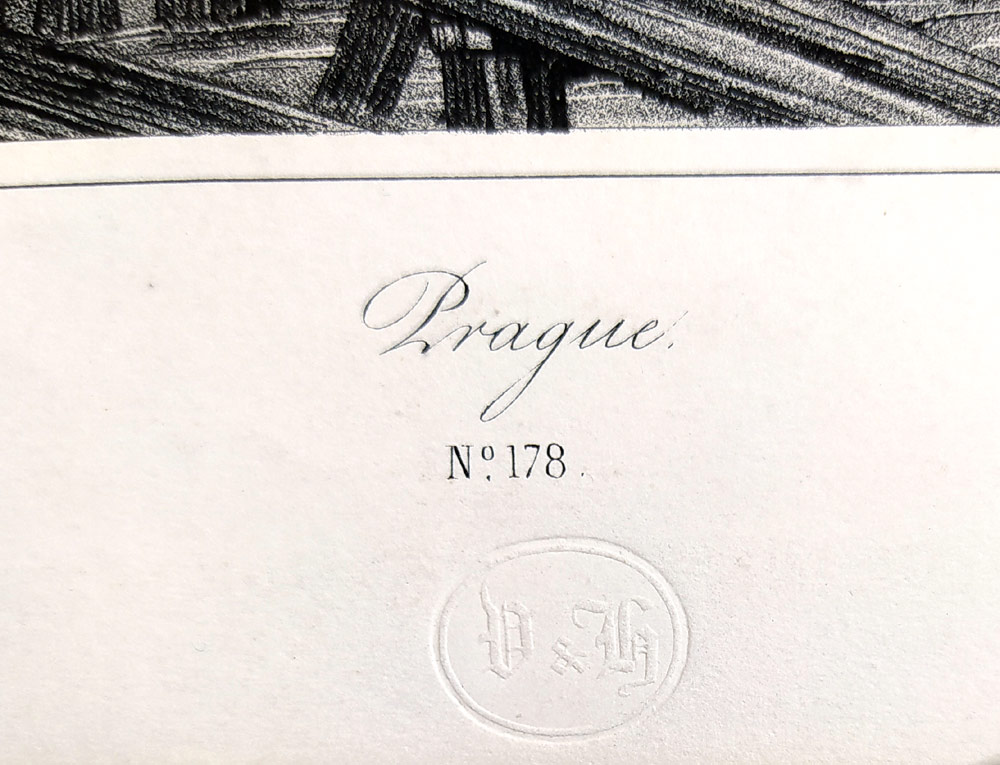 Praha – Karlův most a Staré Město, Jacottet, původní litografie, ca 1840