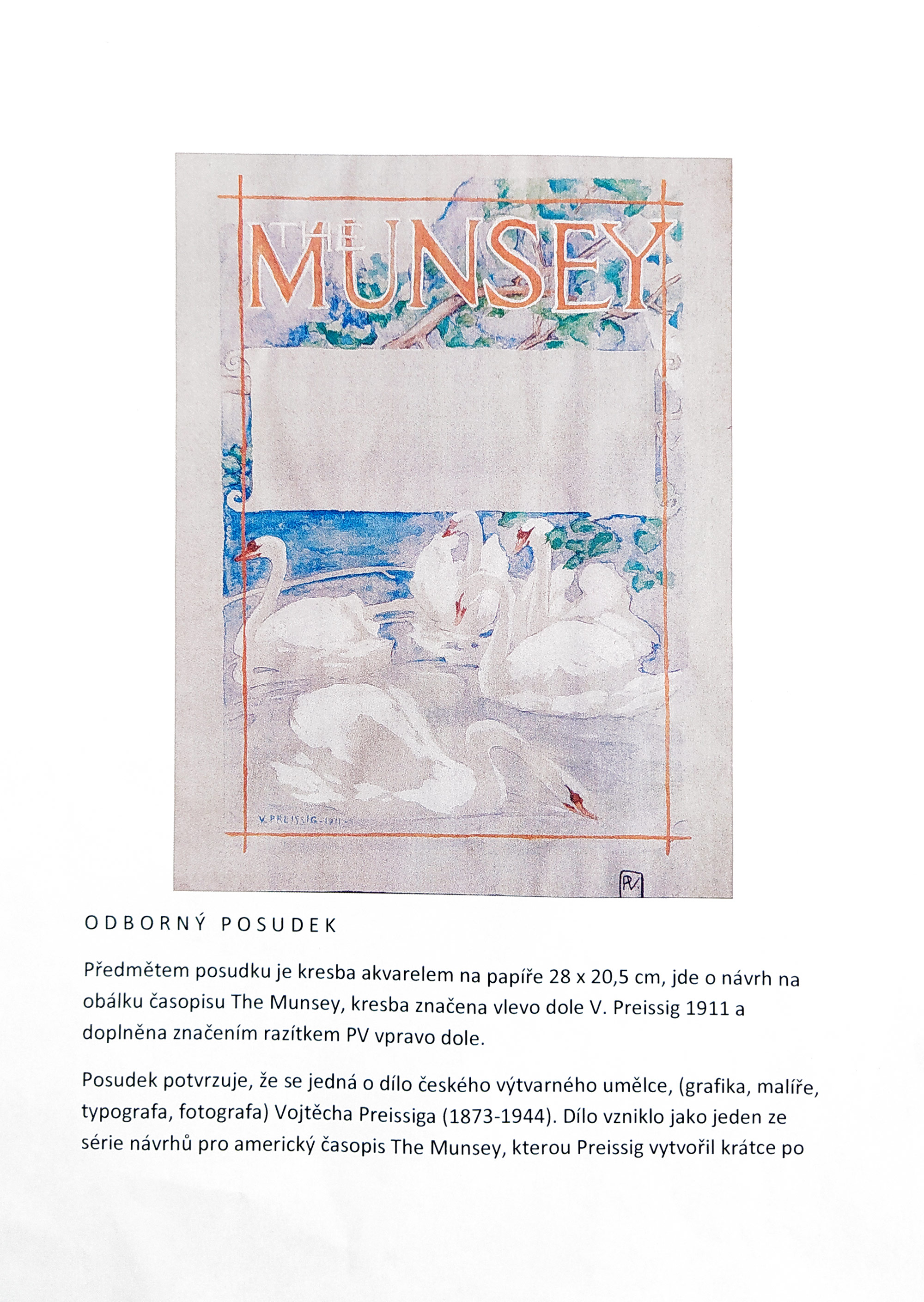 Preissig Vojtěch – Návrh na obálku časopisu The Munsey, kresba akvarelem na papíře, 1911