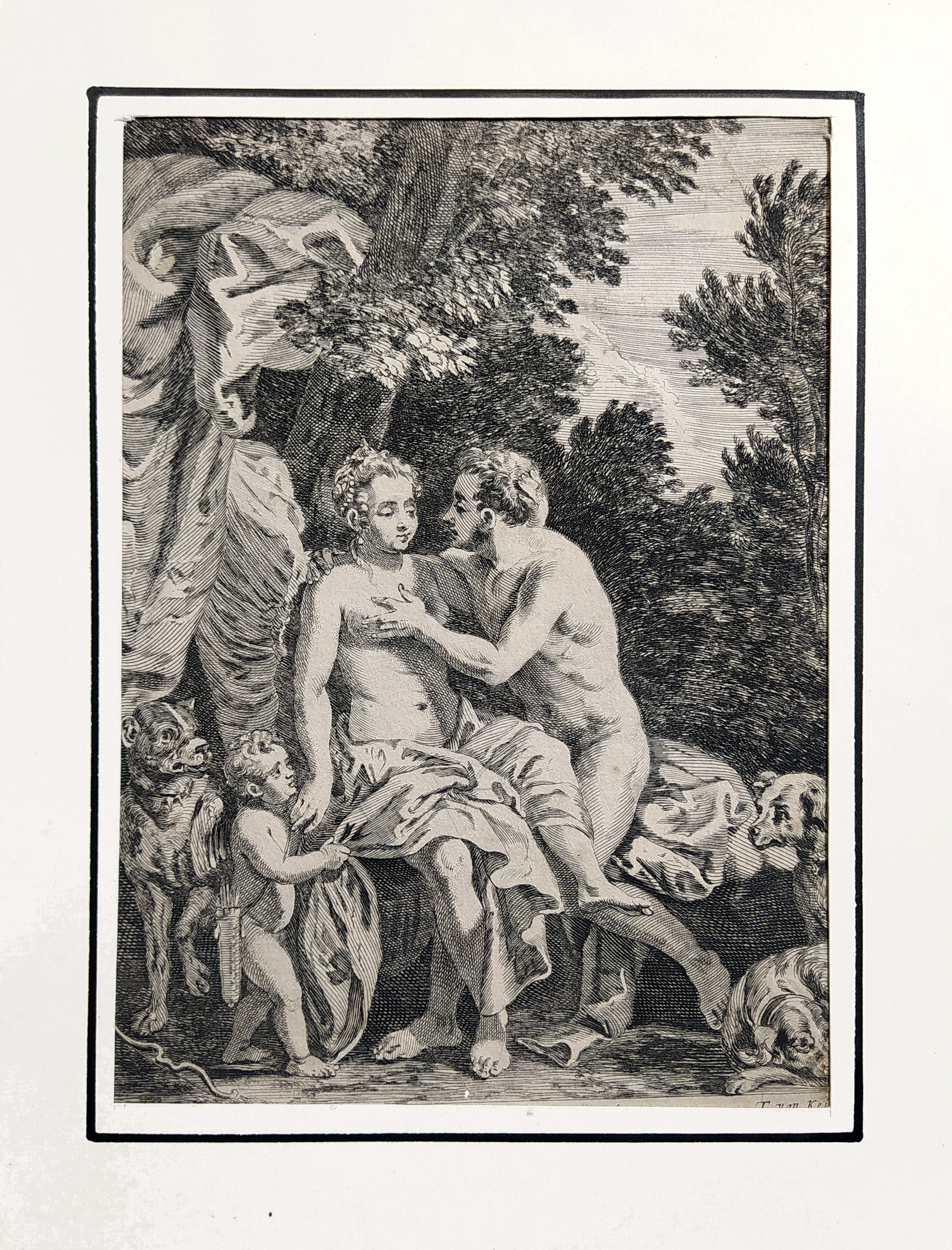 Kessel, Théodorus van – Venuše a Adonis, předloha k rytině: Paolo Veronese, lept, ca 1640