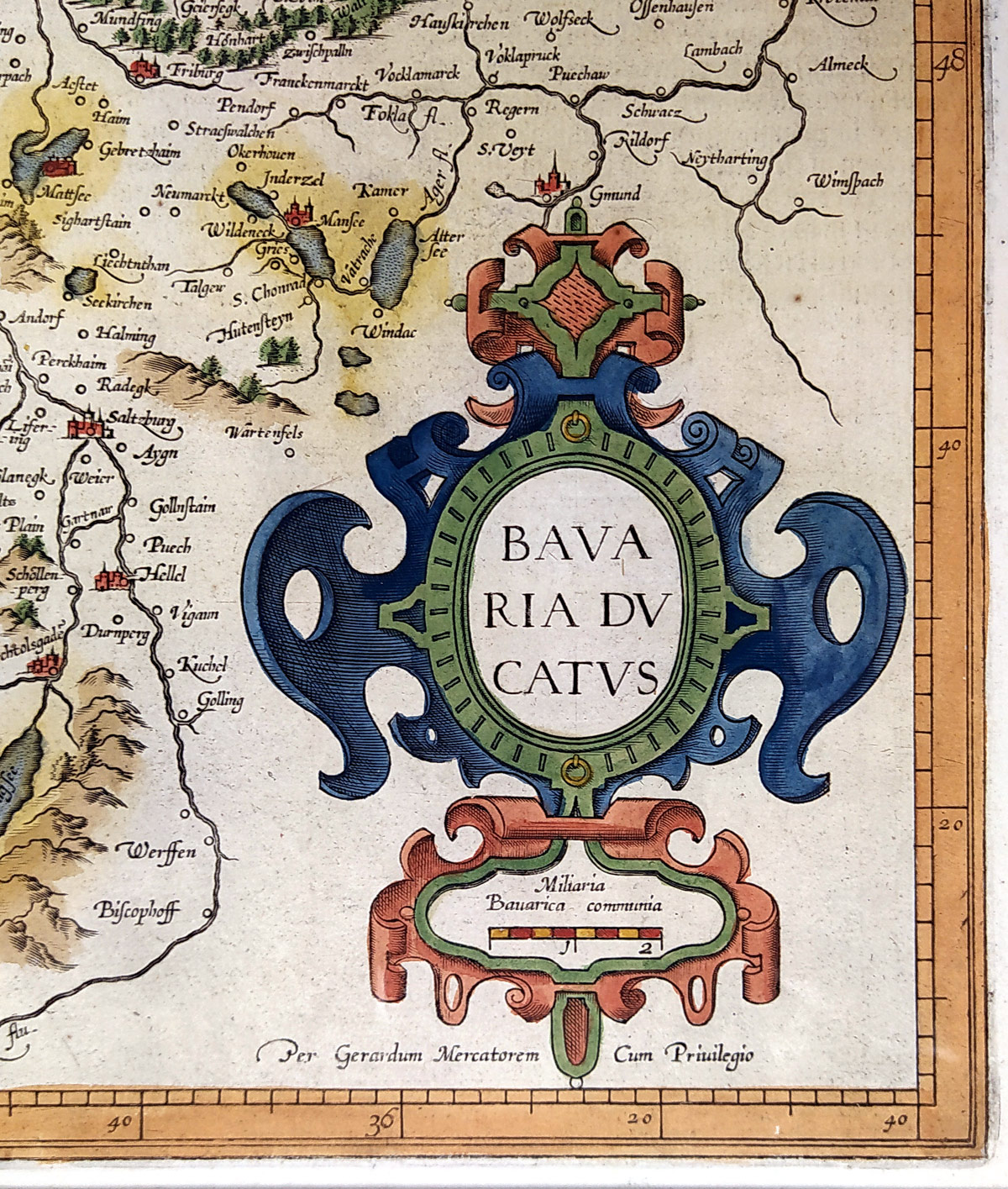 Německo – Bavaria Ducatus, Gerard Mercator, Henric Hondius, staře kolorovaný původní mědiryt, 1633