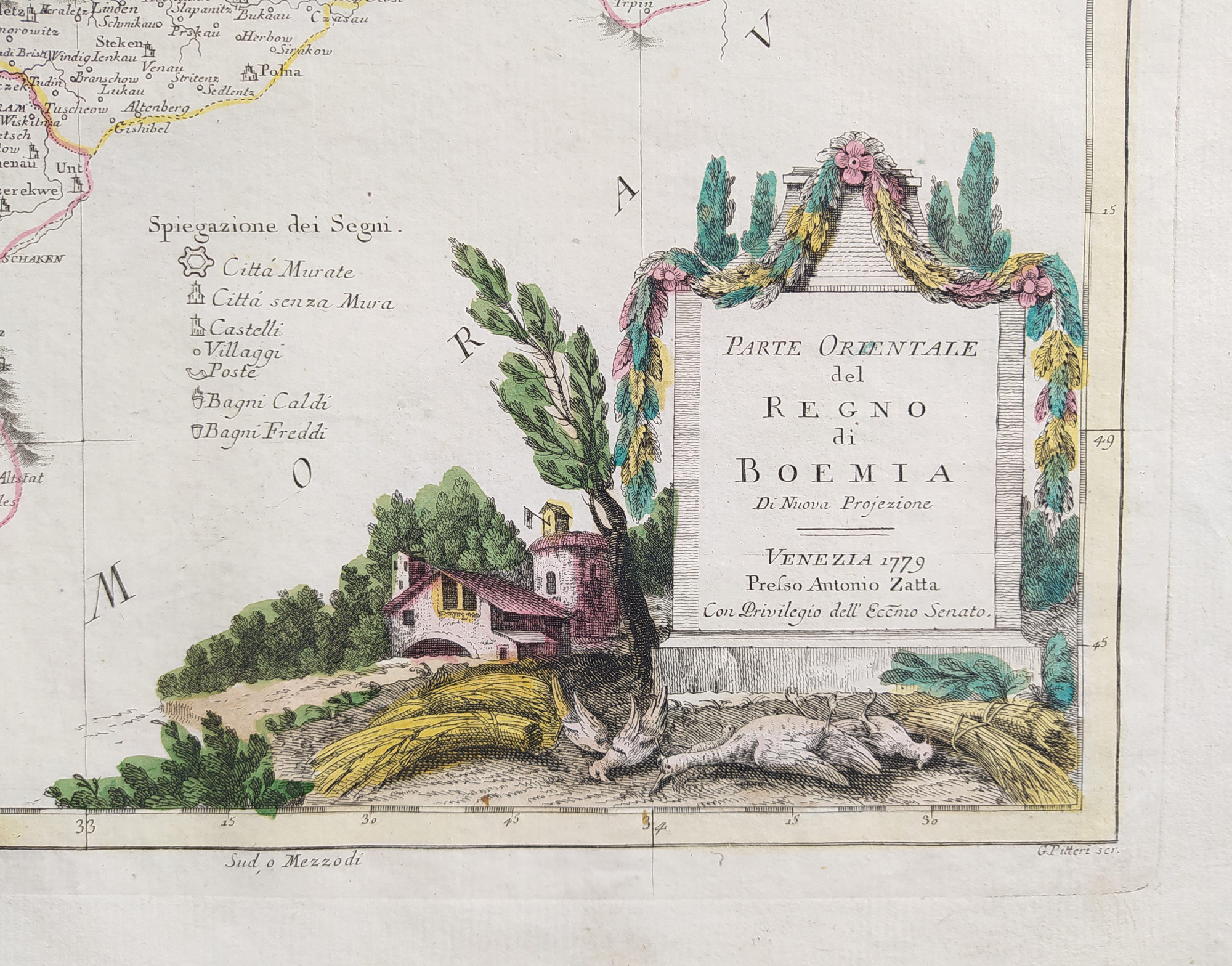 Čechy – Antonio Zatta, dva staře kolorované původní mědiryty, 1794