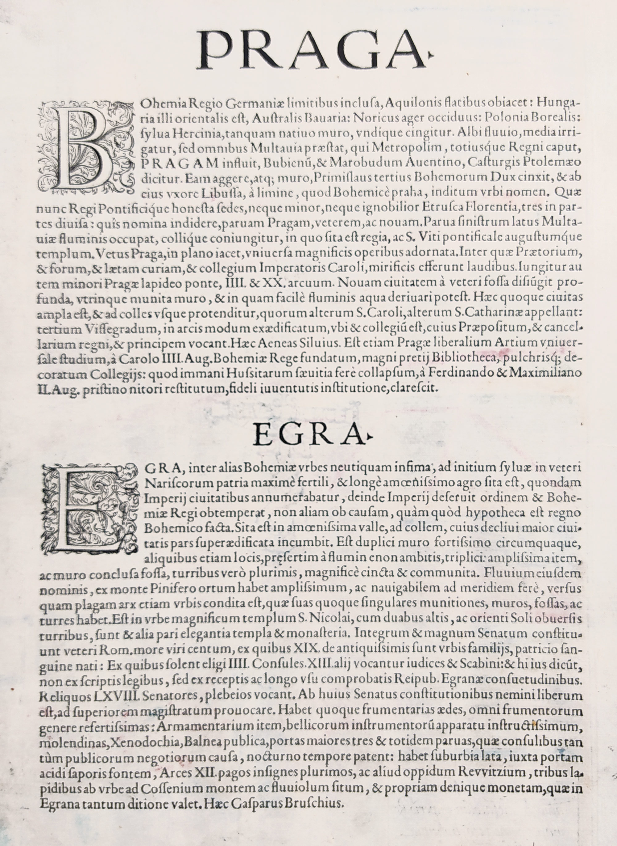 Praha a Cheb – Georg Braun & Franz Hogenberg, staře kolorovaný mědiryt, 1574
