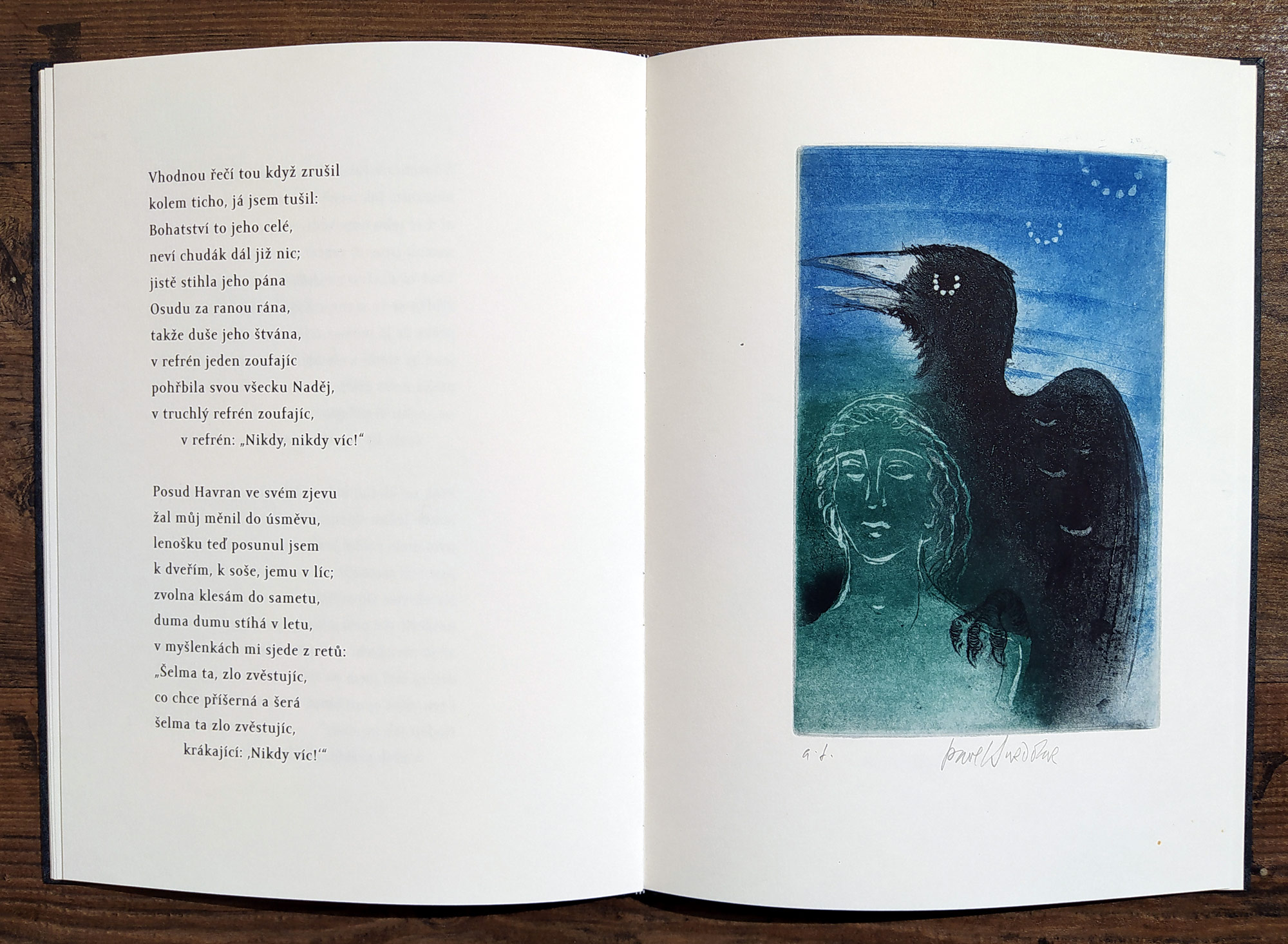 Sukdolák Pavel – Edgar Allan Poe, Havran, čtyři barevné lepty, autorský tisk, 2009