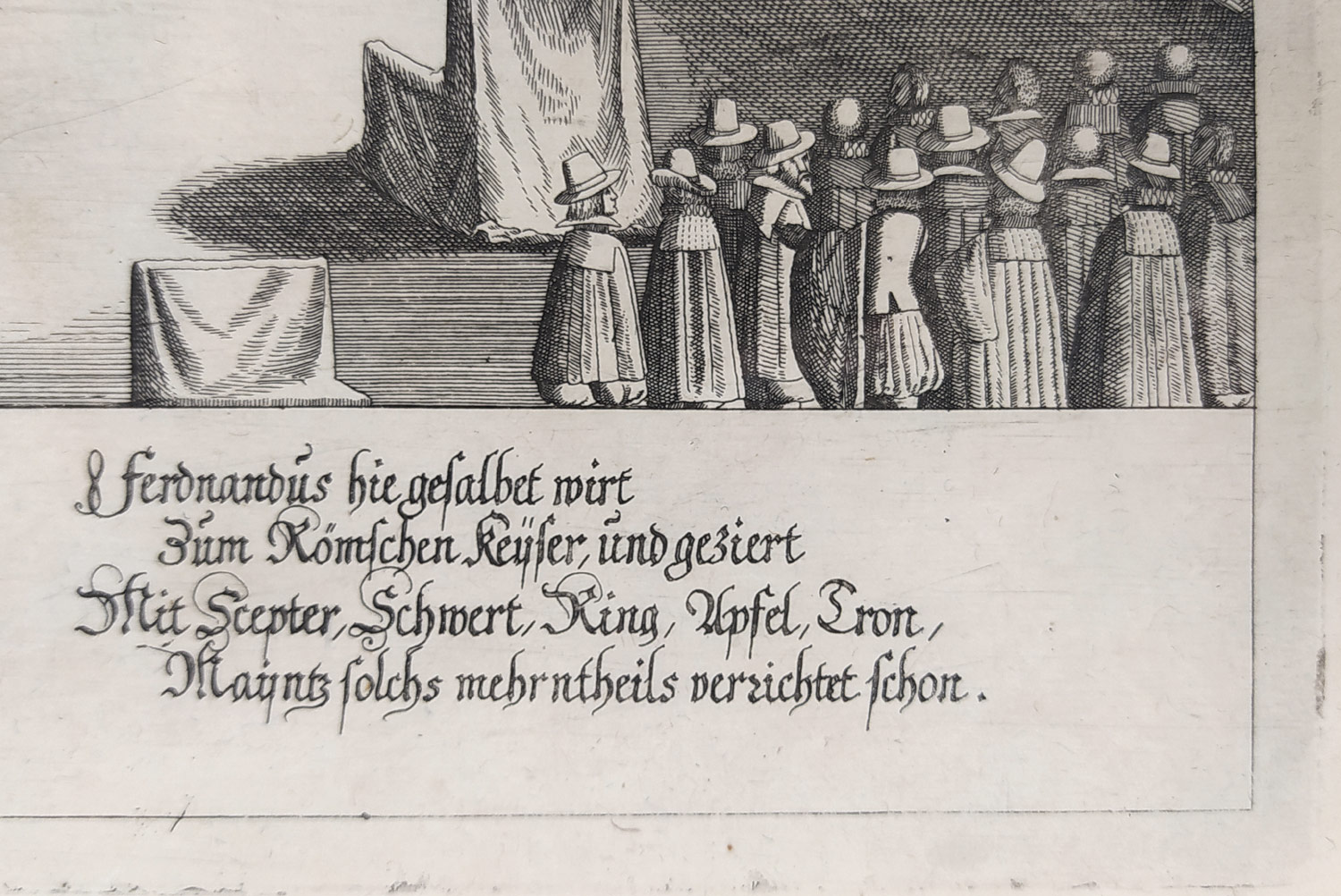 Frankfurt nad Mohanem – Korunovace Ferdinanda II. římským císařem, Eberhard Kieser, mědiryt, 1626