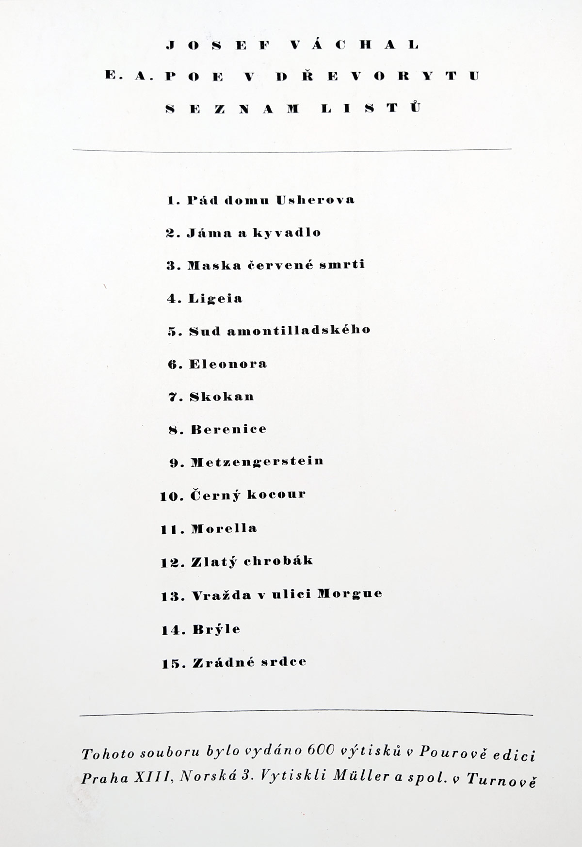 Váchal Josef – E. A. Poe v dřevorytu, Patnáct grafických listů na náměty slavných povídek, 1946