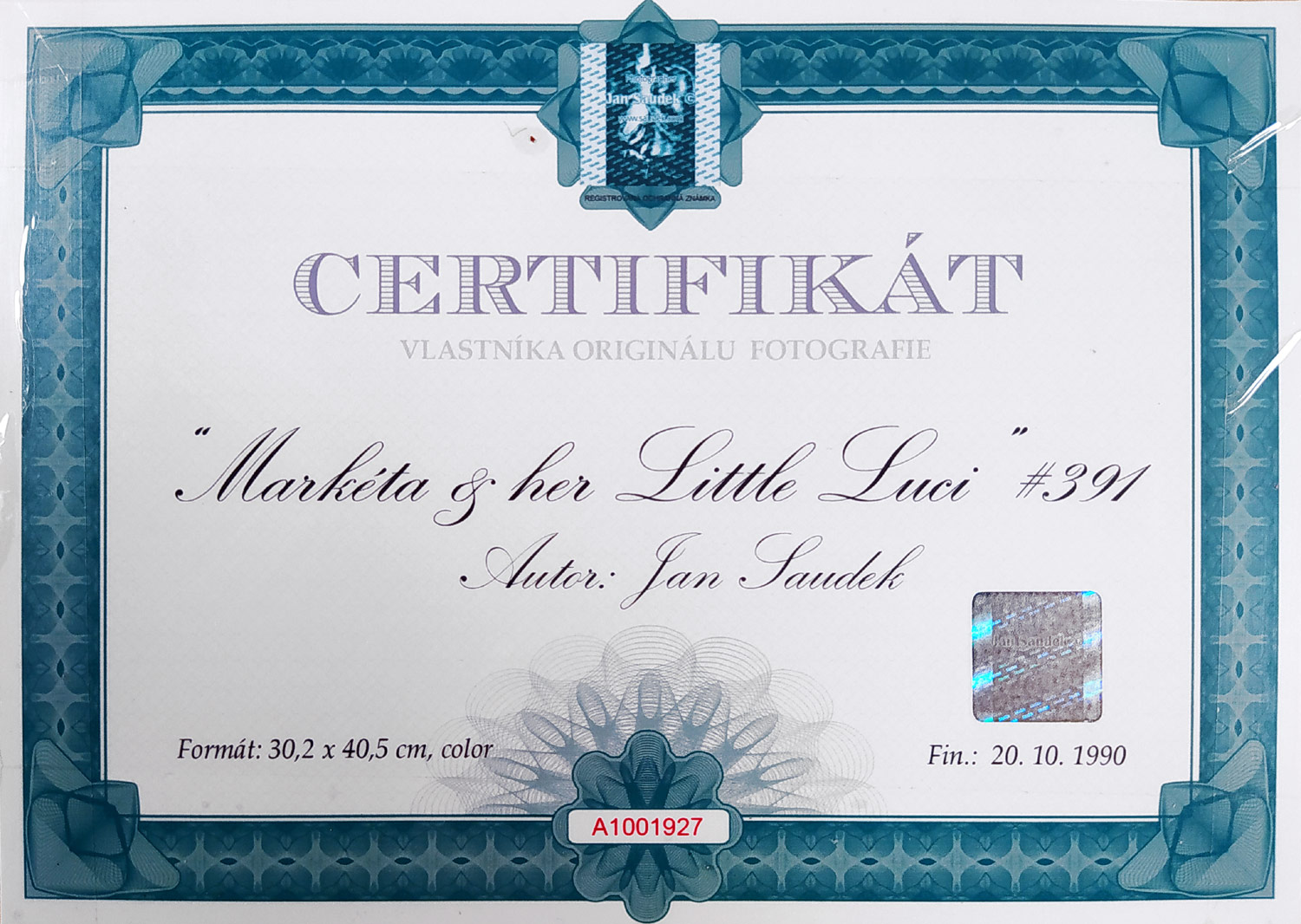 Saudek Jan – Markéta & her Little Luci #391, kolorovaná autorská fotografie, 1990