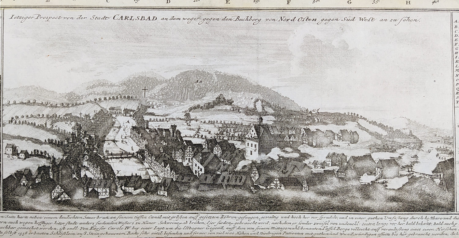 Loketsko, Chebsko, okolí Karlových Varů – Peter Schenck, staře kolorovaný původní mědiryt, 1715