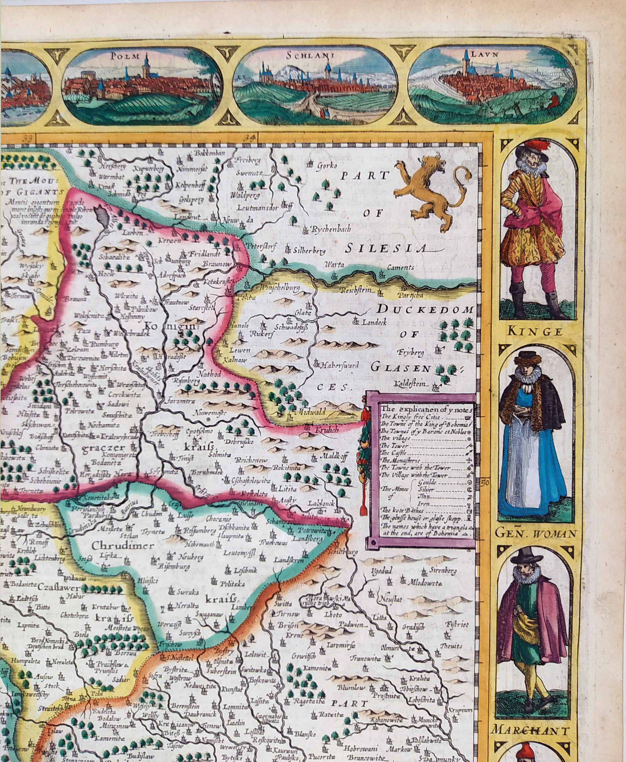 Čechy – Bohemia Newly described, John Speed, původní staře kolorovaný mědiryt, 1626
