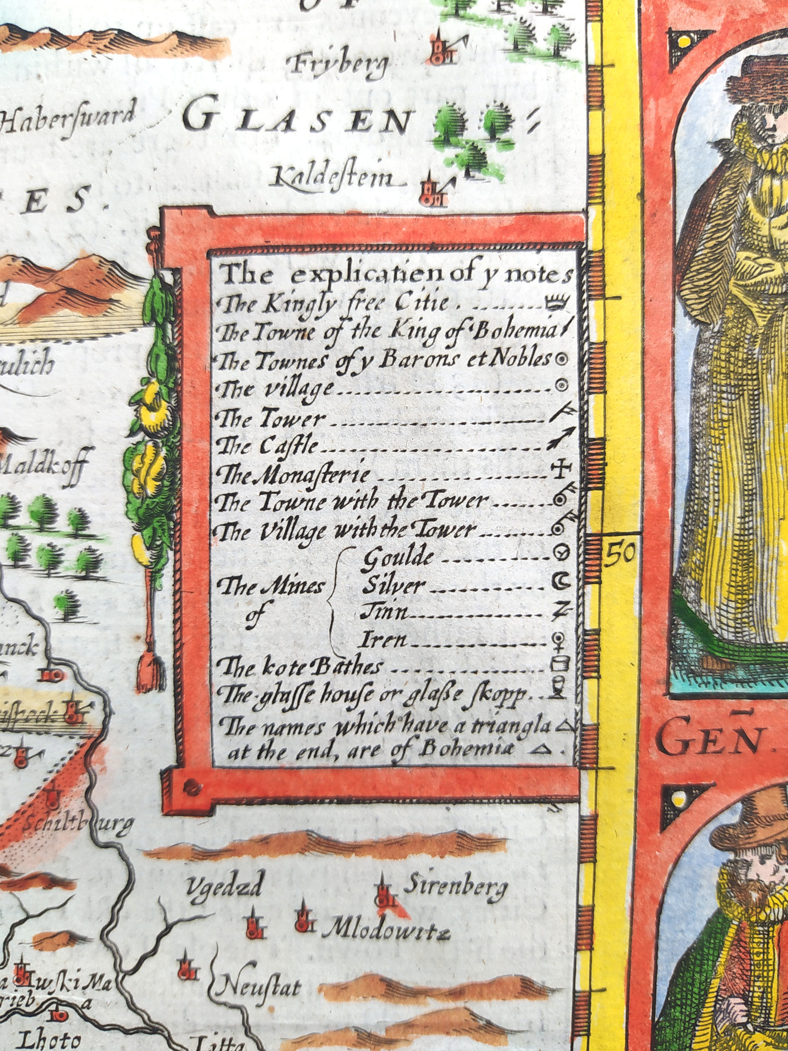 Čechy – John Speed, stará mapa Čech na prodej, původní staře kolorovaný mědiryt, 1626