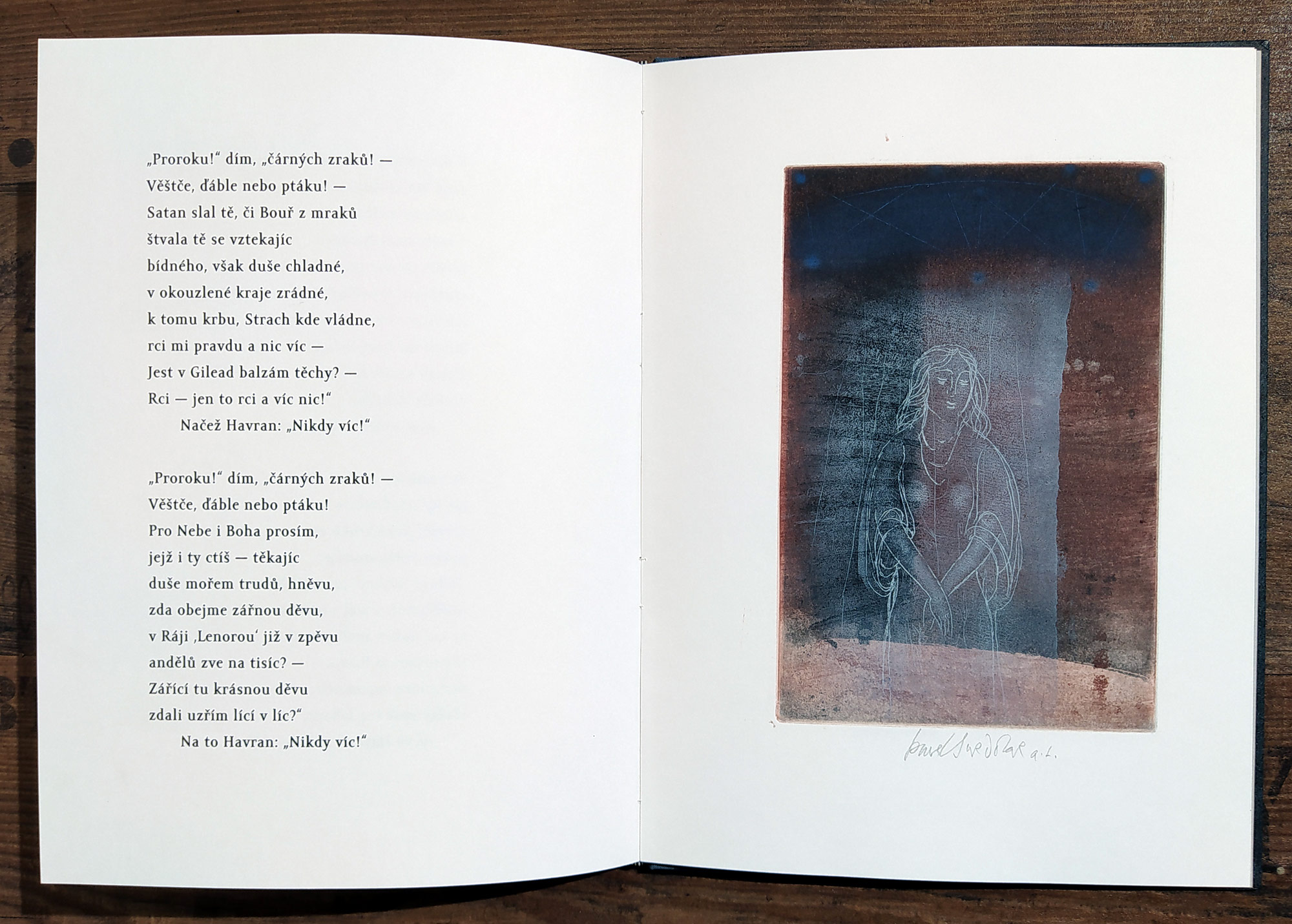 Sukdolák Pavel – Edgar Allan Poe, Havran, čtyři barevné lepty, autorský tisk, 2009