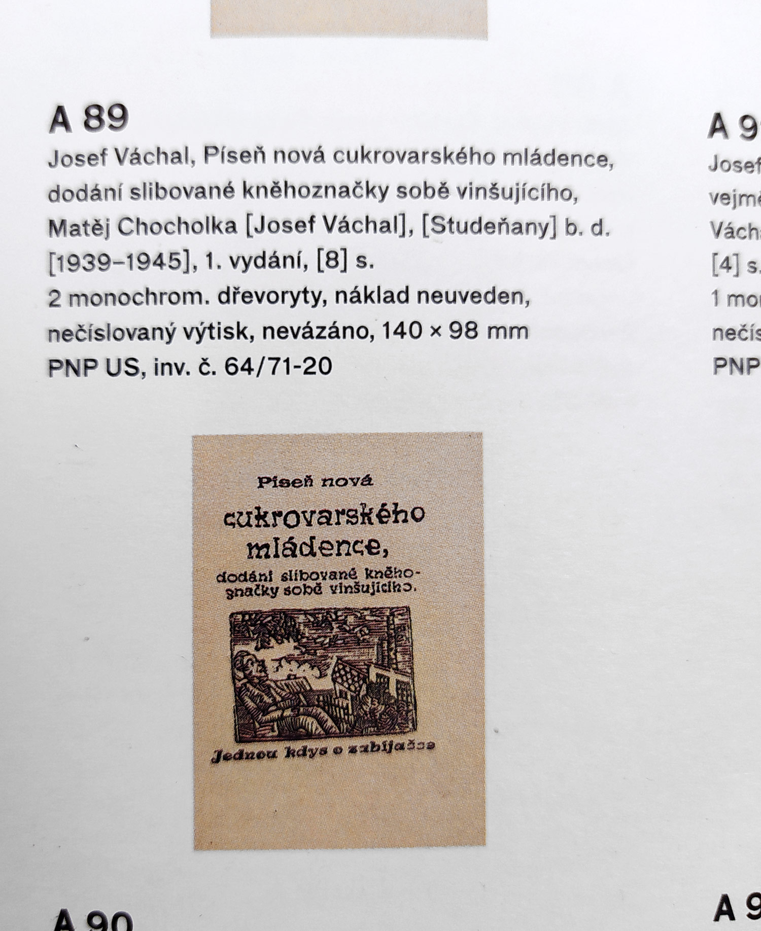 Váchal Josef – Píseň nová cukrovarského mládence, autorský příležitostný tisk, 1939–1945