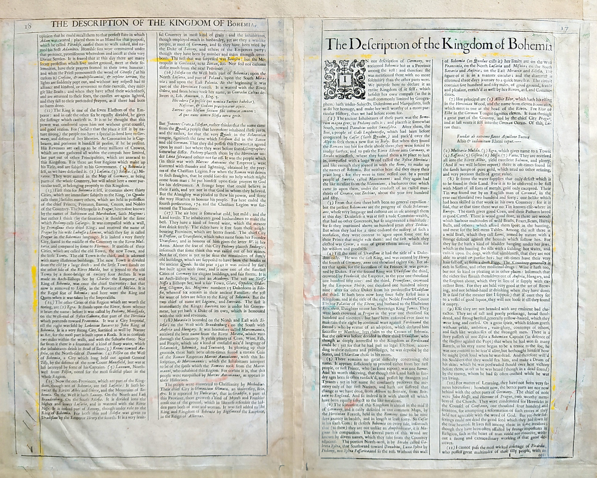 Čechy – John Speed, stará mapa Čech na prodej, původní staře kolorovaný mědiryt, 1626
