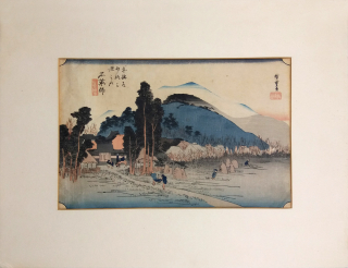 Hirošige Utagawa – Stanice Išijakuši, barevný dřevořez, asiatika, grafika, ca 1900