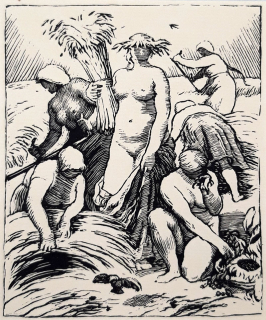 Švabinský Max – Žně, původní dřevoryt, 1917
