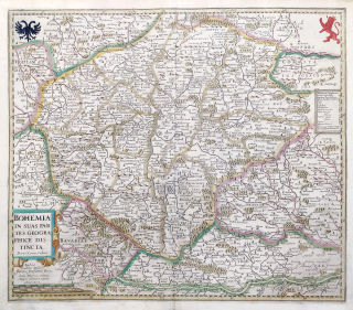Čechy – Bohemia, P. Kaerius podle E. Sadelera, staře kolorovaný původní mědiryt, 1630