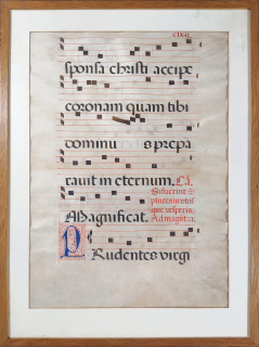 Antifonář – Notový záznam z liturgické knihy, oboustranná malba na pergamenu, 1. polovina 16. století