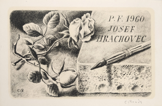Bouda Cyril – PF 1960 Josef Hrachovec, původní litografie se žlutým podtiskem, 1959