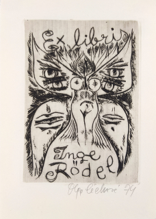 Čechová Olga – Ex libris Inge Rödel, Motýl, původní lept a suchá jehla, 1974