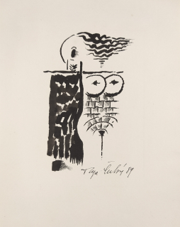 Čechová Olga – Skica A. Achmatovová, signovaná kresba tuší, 1989