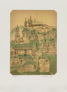Kubů Anna – Praha, původní barevná litografie, signováno, 1990