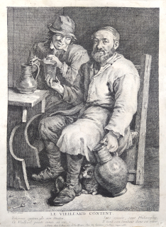 Le Bas Jacques Philippe – Spokojený stařík, mědiryt a lept podle předlohy Davida Tenierse, 1735