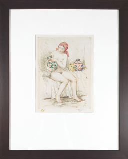 Šimon Tavík František – Dívka se džbány, původní barevná litografie, 1919