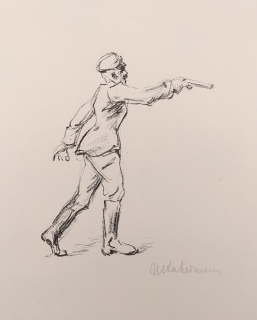 Liebermann Max – Výstřel, signovaná původní litografie, nedatováno