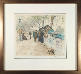 Šimon Tavík František – Quai Malaquai v Paříži, původní barevný lept, 1924