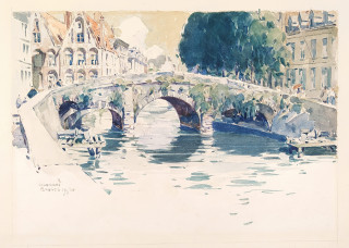 Vondrouš Jan Charles – Pont des Augustins, Bruggy, malba akvarelem, 20. 7. 1920