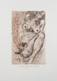 Kulhánek Oldřich – Jupiter & Danae, Ex libris Siegfried Schmidt, barevný lept, 1992